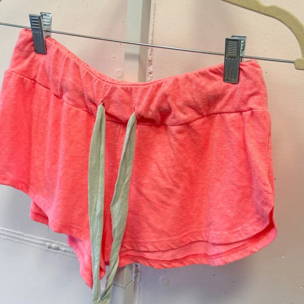 Eberjey Neon Pink Heathered Lounge Shorts Small Drawstring Dolphin Hem Sleepwear